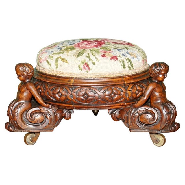 Anitque Victorian Carved Ottoman, 1840s For Sale - Image 14 of 14