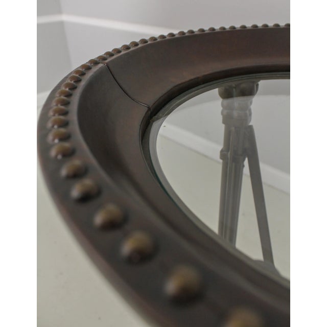 Traditional Leather Wrapped Studded Glass Top Pedestal Table For Sale - Image 3 of 11