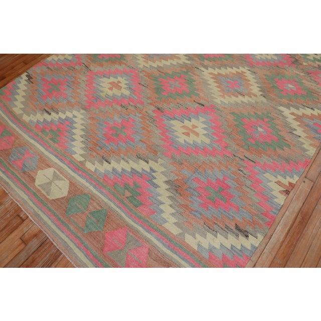 Bright Pink Vintage Bright Pink Turkish Kilim - 6'8" x 9'3" For Sale - Image 8 of 10