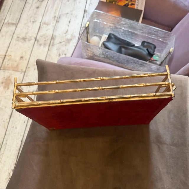 1970s Mid-Century Modern Bamboo Effect Brass and Lacquered Wood Italian Tray For Sale - Image 14 of 15