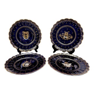 Four 19th C. French Armorial Cobalt & Gilt Plates Attributed to Limoges For Sale