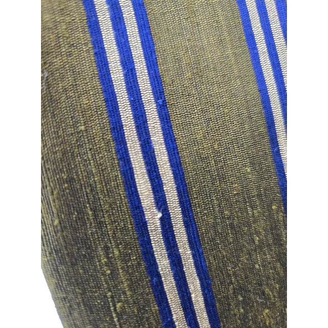 Textile 2 Ply Thai Silk Fabric in Olive Green With Gold and Navy Blue Club Stripe, 4 Yards For Sale - Image 7 of 7