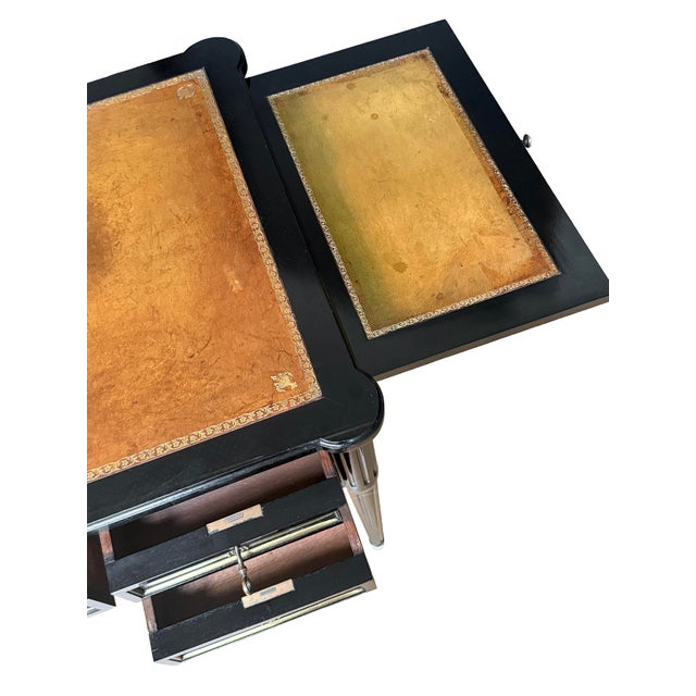 Early 20th Century Louis XVI Ebonized Writing Table or Desk With Embossed Leather Top From France For Sale - Image 5 of 15
