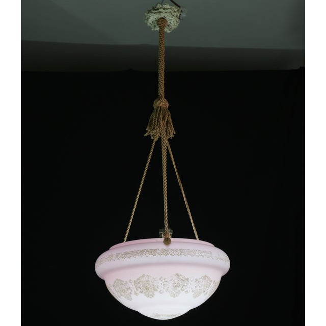 Italian Italian Midcentury Pink Art Decò Vintage Glass Chandelier With Decorations, 1950 For Sale - Image 3 of 17