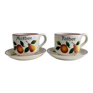 Vintage R.C.P. Co. Hand-Painted Mother & Father Cups & Saucers Set- 4 Pieces For Sale