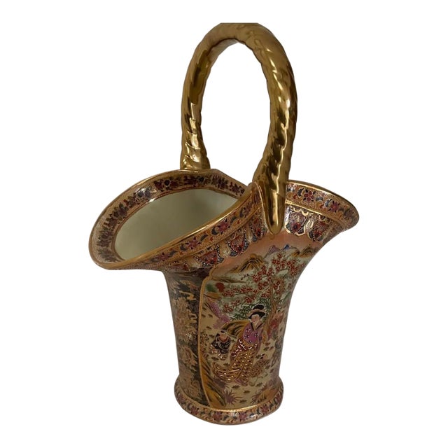 Royal Satsuma Pottery Basket Vase For Sale