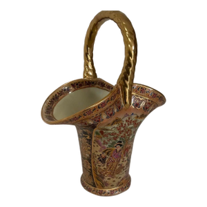 Royal Satsuma Pottery Basket Vase