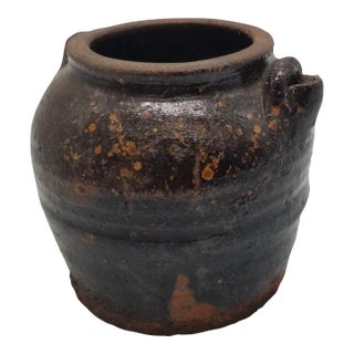 Antique-Style Japanese Black Pottery Jar For Sale