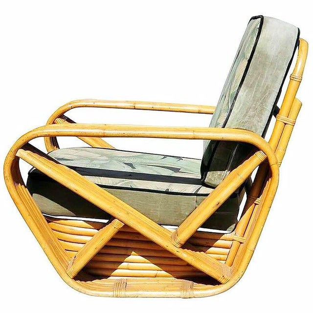 Yellow 1940s Restored Paul Frankl Style 6-Strand Square Pretzel Rattan Sofa, Lounge Chair Set, 3 Pieces For Sale - Image 8 of 9