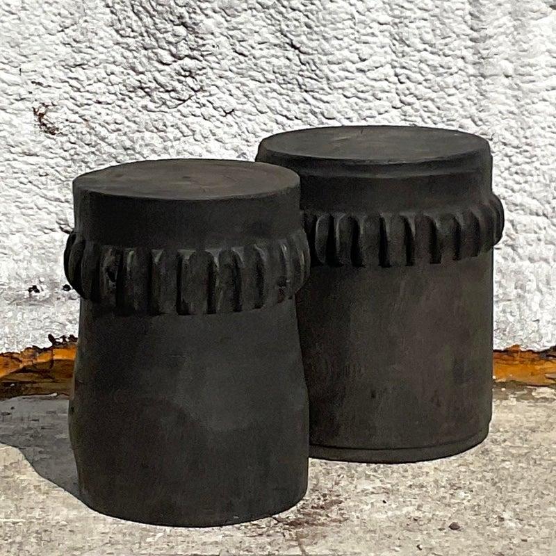 Vintage Boho Ebony Paddle Stump Low Stools - A Pair — additional photo 8