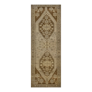 Traditional Antique Circa-1920 Brown Floral Wool Malayer Runner