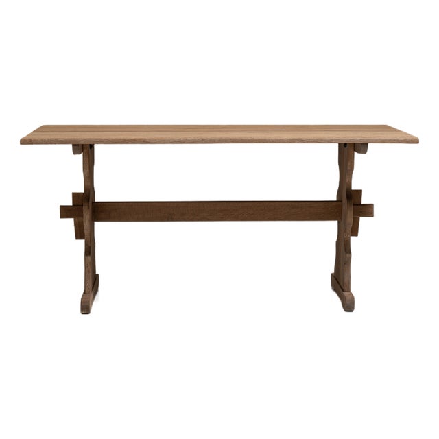 20th Century French Tan Oak Trestle Table For Sale