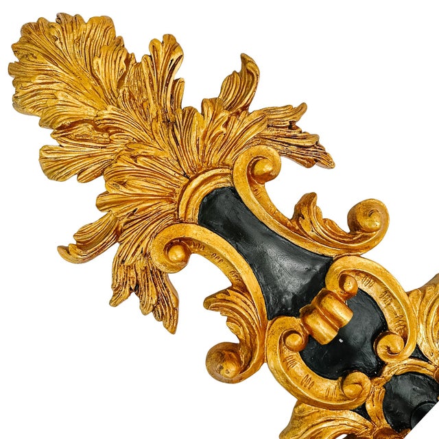 Large Vintage Italian Neoclassical Style Giltwood & Tole 3-Arm Wall Sconce Candelabra For Sale - Image 4 of 16