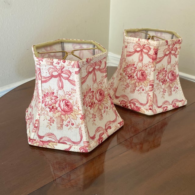 Late 20th Century French Toile Sconces Lamp Shades ~ a Pair For Sale - Image 4 of 9