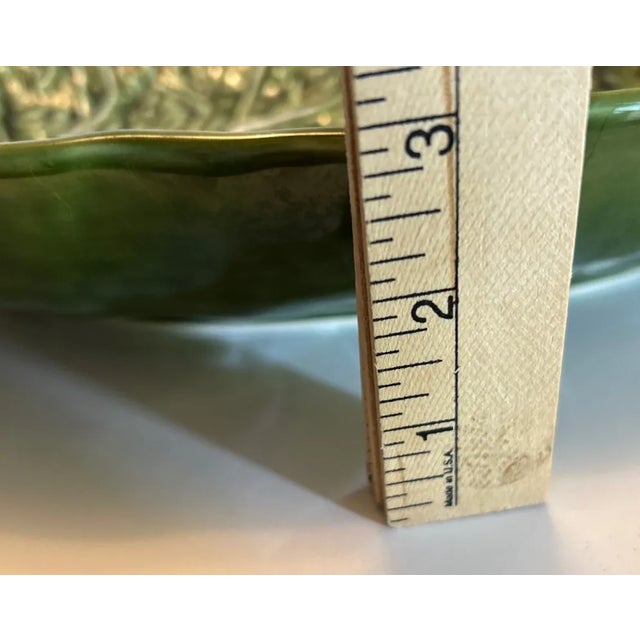 Vintage Olfaire Majolica Style Portugal Oval Cabbage Leaf Serving Bowl Platter For Sale - Image 4 of 5