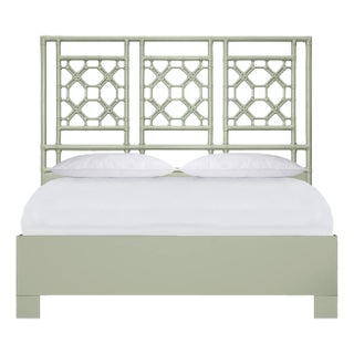 Lattice Back Standard Bed Queen, Celery Green For Sale