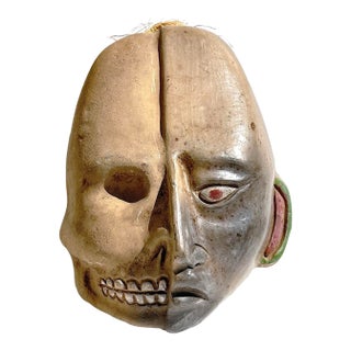 Vintage Mexican Life & Death Art Pottery Carnival Mask For Sale