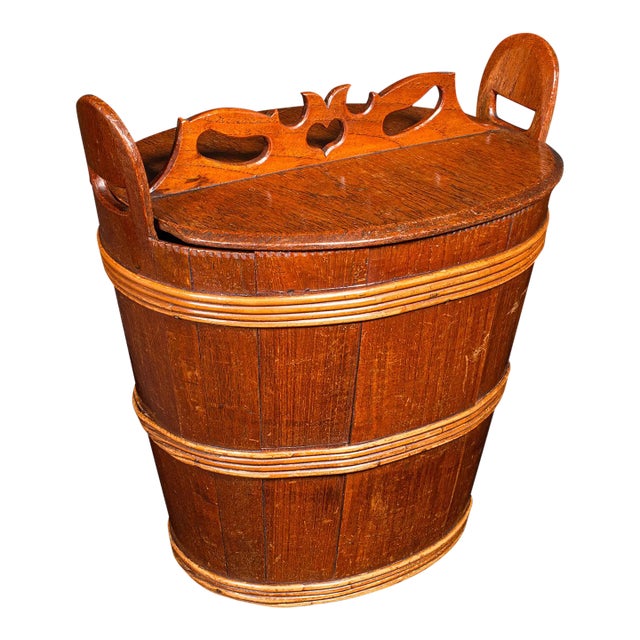 Antique Lidded Waste Bin, Georgian, Dutch, Oak, Fruitwood, Fireside Store c.1800 For Sale