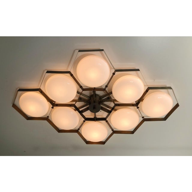 Fabio Ltd 21st Century Hive Bronze Glossy White Murano Flush Mount by Fabio LTD For Sale - Image 4 of 5