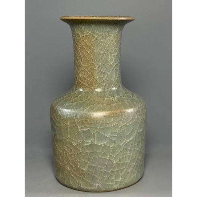 Chinese Antique Chinese Longquan Celadon Crackle Glaze Vase For Sale - Image 3 of 6
