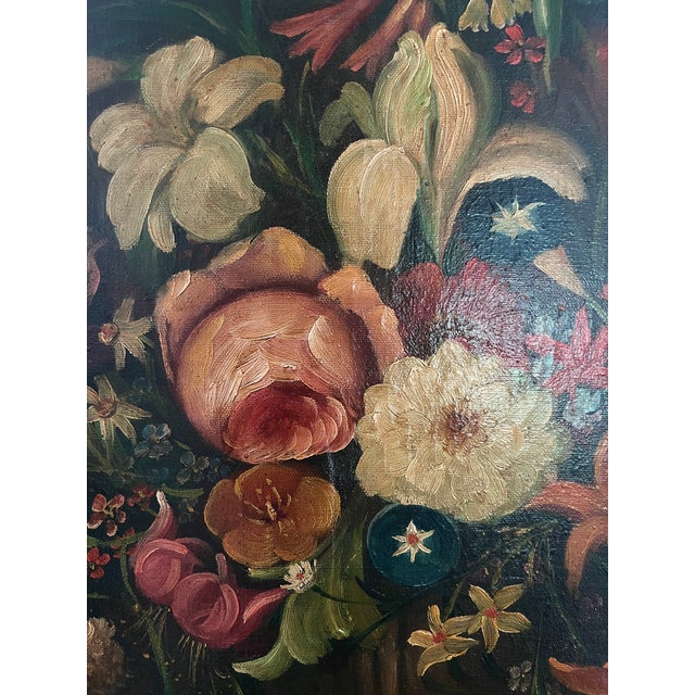 Rustic European Continental Still LifSStill Life Oil Painting of a Bouquet of Flowers on Canvas by P Bouchet, Framed, 20th. Century For Sale - Image 3 of 8