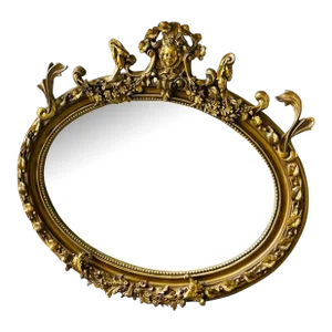1940s French Oval Gold Leaf Mirror