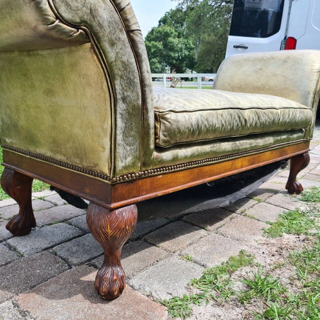 Brown 1990s Ralph Lauren Scroll Arm Metallic Leather Clawfoot Kings Bench by Henredon Chaise For Sale - Image 8 of 12