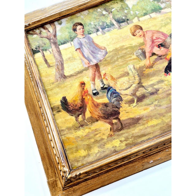 Lo Presti, Children with Chickens, 1920s, Oil Painting on Canvas, Framed For Sale - Image 3 of 15