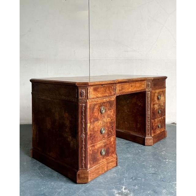 Vintage Regency Burl Wood Fretwork Desk For Sale - Image 4 of 11