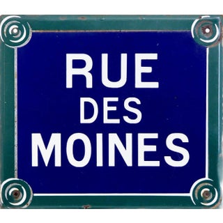19th Century Enamel Paris Road Sign Rue Des Moines For Sale