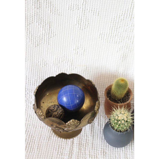 Midcentury Brass Pedestal Bowl With Lotus Flowers For Sale - Image 10 of 11