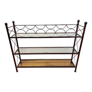 Glass and Metal Three Tiered Etagere Shelves For Sale