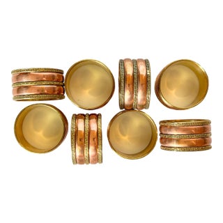 Vintage Greek Key Copper and Brass Napkin RIngs, Set of 8 For Sale