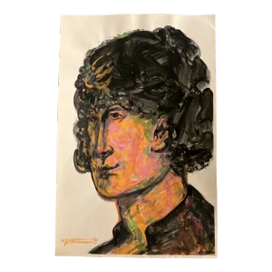Contemporary Original E.J.Hartmann Abstract Modernist Portrait Painting Signed