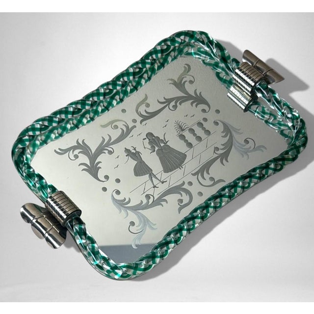 Rococo Murano Barovier Style Vanity Tray With Hand-Engraved Mirror 2 For Sale - Image 3 of 18