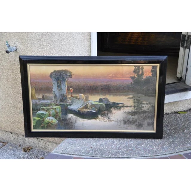 Vintage Framed Chromolithograph "Lagunas Pontinas" After Enrique Serra Y Auqué For Sale - Image 9 of 13