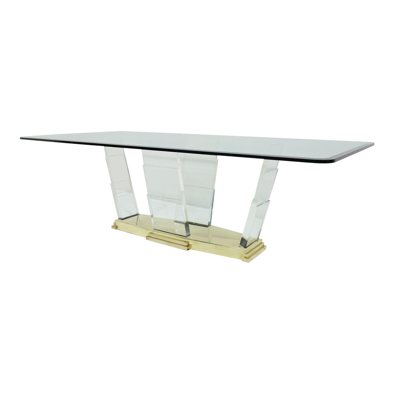 Mid 20th Century Dining Table With Lucite Supports and Brass Base ...
