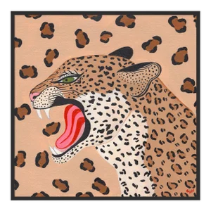 Vanessa the Leopard by Willa Heart in Black Framed paper, XS Art Print