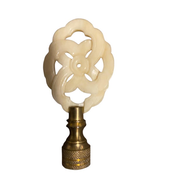 Late 20th Century Pair of Carved Stone Floral Lamp Finials With Brass Bases For Sale - Image 4 of 7