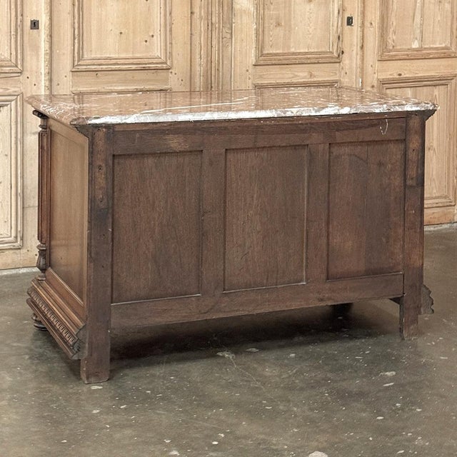 19th Century French Henry II Neoclassical Walnut Commode With Rouge Marble For Sale - Image 18 of 18