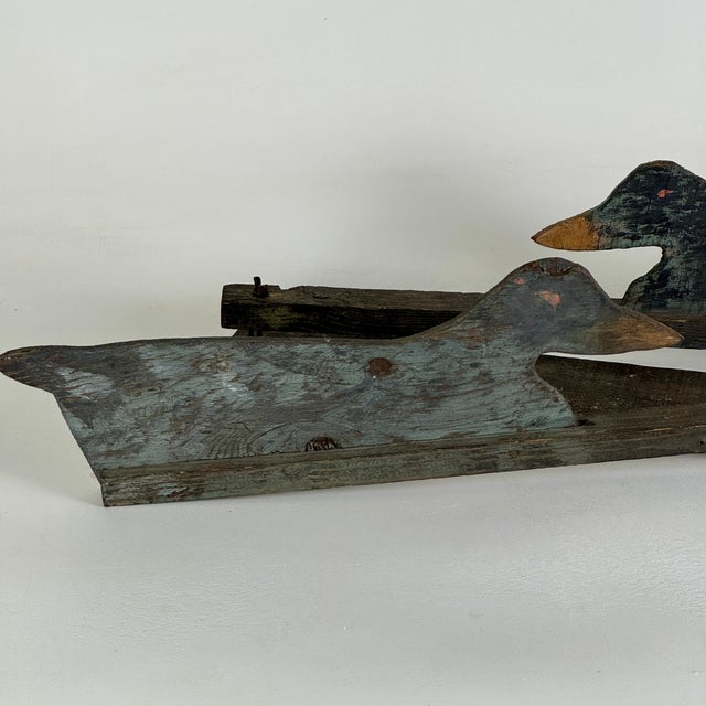 Unidentified Primitive Folk Art Wooden Pair of Painted Duck Decoys Creation For Sale - Image 9 of 15