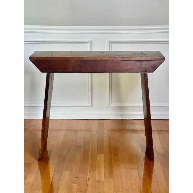 Unique, primitive hand-crafted Pennsylvania farmhouse walnut console or workbench with mortise and tenon construction,...