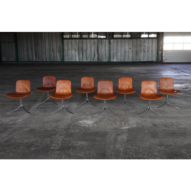 PK9 Dining Chairs by Poul Kjærholm for E. Kold Christensen, Denmark, 1960s, Set of 8, in Worn conditions. Designed 1960 to...