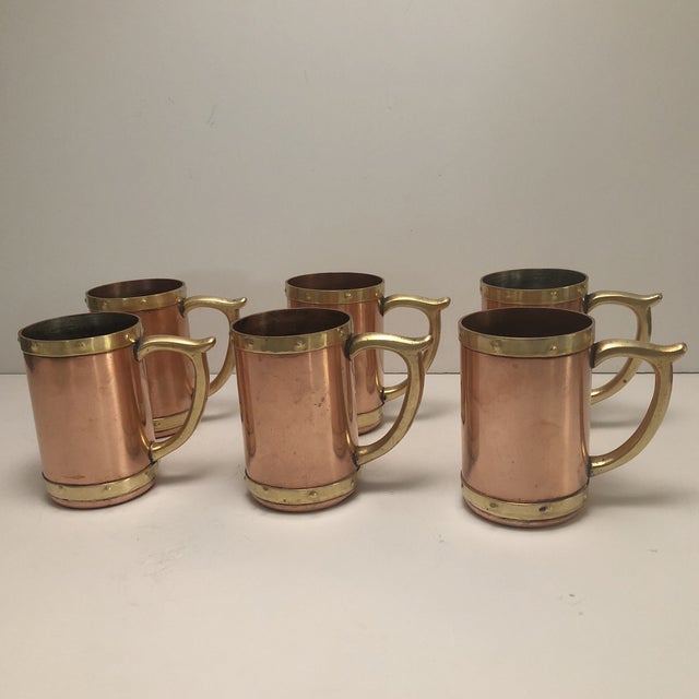 Set of 6 Antique Copper and Brass Beer Stein Tankard ...