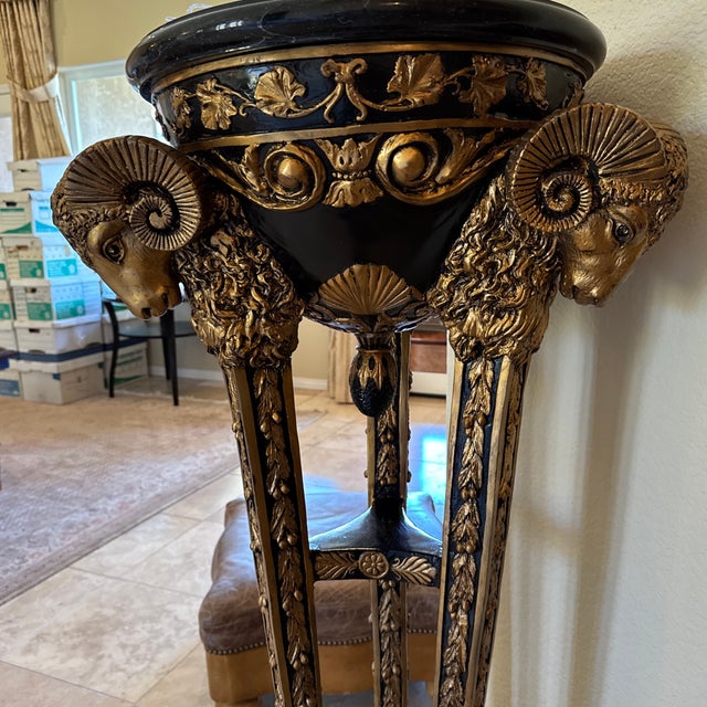 1940s 1940s Empire Marble Top Cast Metal Ram Pedestals (2) For Sale - Image 5 of 8