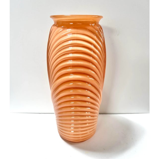 1980s Anchor Hocking Art Deco Revival Draped Fan Glass Vase – Amber Orange Pressed Glass For Sale In Louisville - Image 6 of 10