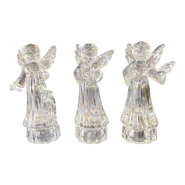 Vintage French Crystal Angel Trio, Sculptural Holiday Decor For Sale