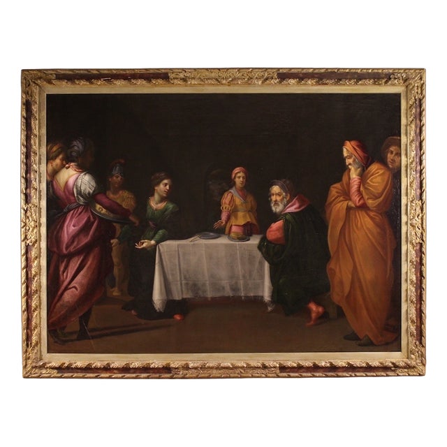 Italian Artist, Herod's Feast with Salome and the Head of John the Baptist, 17th Century, Oil Painting on Canvas, Framed For Sale