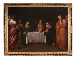 Italian Artist, Herod's Feast with Salome and the Head of John the Baptist, 17th Century, Oil Painting on Canvas, Framed