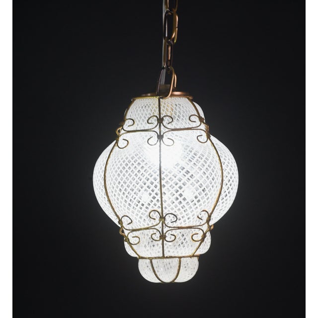 Set of 2 Amazing Venetian Lantern in Murano Reticello Glass, 1950s For Sale - Image 6 of 13